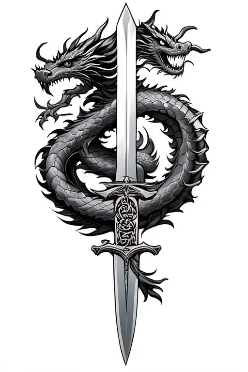 dragon wrapped around a katana sword tattoo design idea