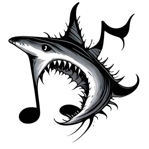 musical note with a shark fin morphing tattoo design idea