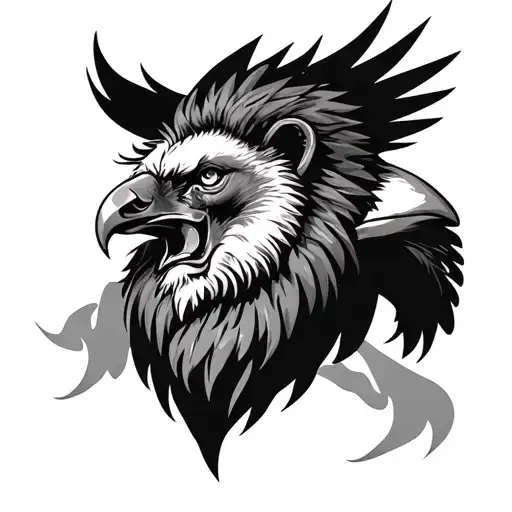 lion and eagle facing opposite directions  tattoo design idea