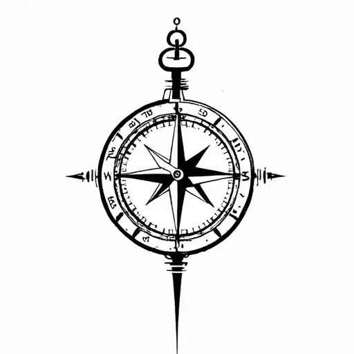 clock and compass tattoo design idea