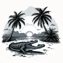 Alligator next to palm trees on a beach sunset tattoo design idea