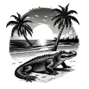 Alligator next to palm trees on a beach sunset tattoo design idea