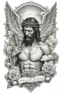 jesus christ crucified and baby angel and quotes about honesty and clouds tattoo design idea
