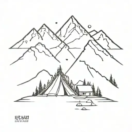 Iceland mountain outline with camping scene tattoo design idea