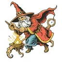 wizard casting a spell tattoo design idea