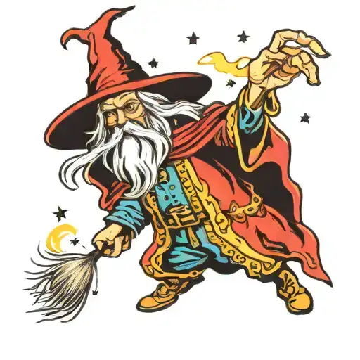 wizard casting a spell tattoo design idea