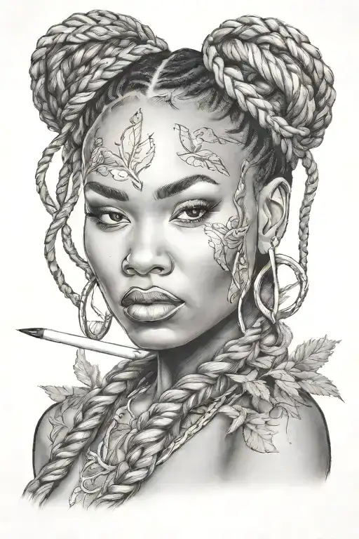black woman hair braided smoking weed tattoo design idea