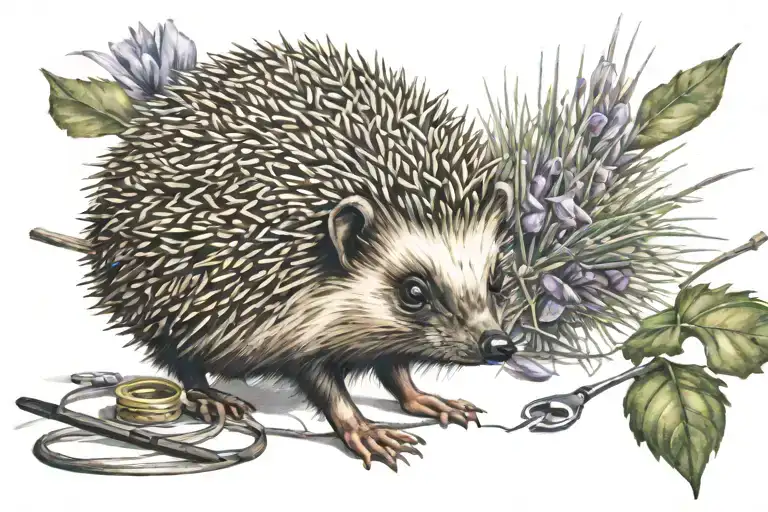 oil painting a hedgehog sewing tattoo design idea