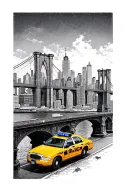 nyc skyline with Brooklyn bridge. yellow taxi and police car on bridge. sleeve tattoo tattoo design idea