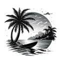 Surf sunset palm tree tattoo design idea