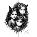 Nombres Ashley, Ammy, Antonycon tres niños al final  tattoo design idea