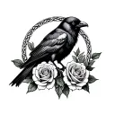 Celtic crow and roses surrounded tattoo design idea
