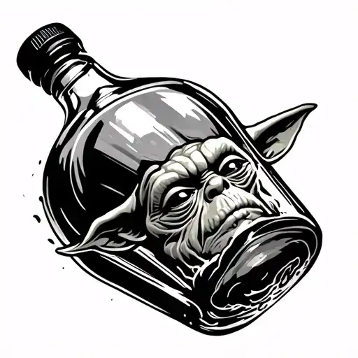 Yoda levitating rum bottle tattoo design idea