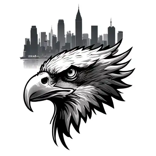 phillidelphia eagle head with city in back ground tattoo design idea