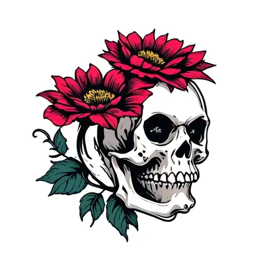 cute flower sharp skull inside tattoo design idea