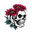 cute flower sharp skull inside tattoo design idea
