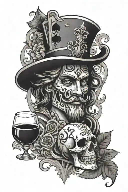 jack of spades, dionysus god with wine tattoo design idea