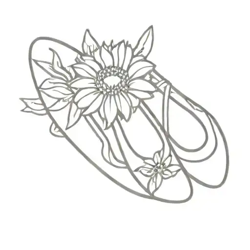 ballet shoes, a zinnia, and the sun tattoo design idea