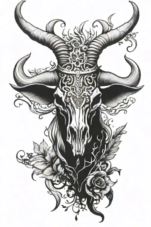 Taurus and Ram skull with Pices fish tattoo design idea