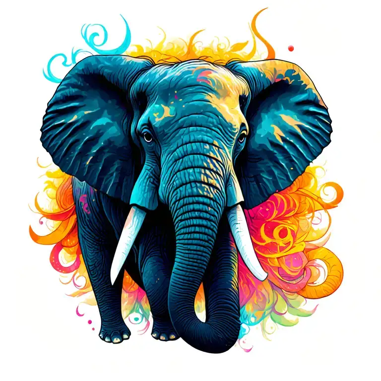 elephant head with colored aura surrounding them tattoo design idea
