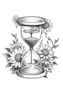 An hourglass surrounded by chrysanthemum flowers tattoo design idea