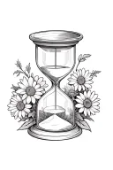 An hourglass surrounded by chrysanthemum flowers tattoo design idea