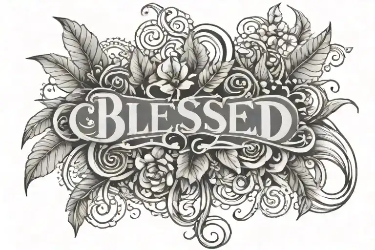 Plant life around the word "Blessed"  tattoo design idea