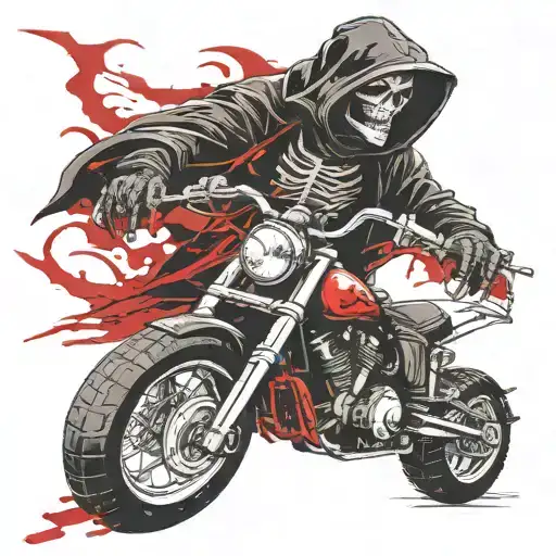 Death with a Grim Reaper rides a motorcycle against the backdrop of the moon and hourglass tattoo design idea