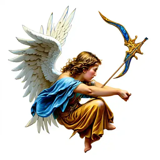 angel shoots arrow and signs tattoo design idea