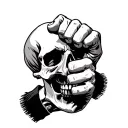 skull hands fist bumping tattoo design idea