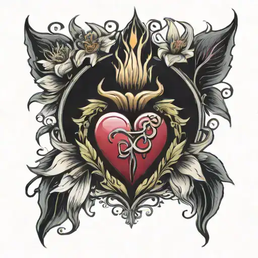 sacred heart with lilies coming from both sides  tattoo design idea