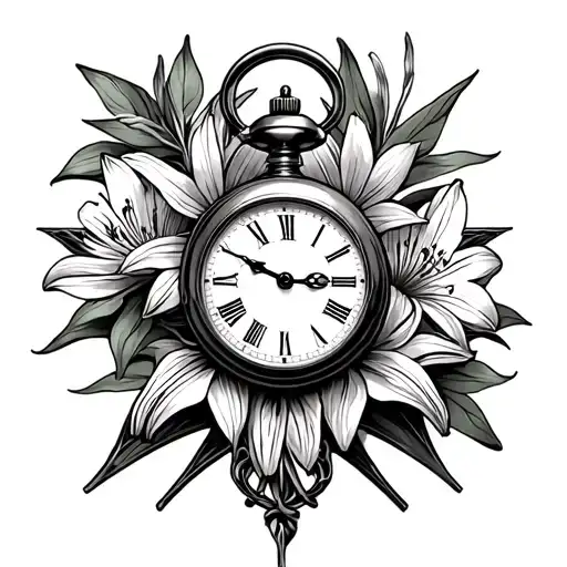 eye, pocket watch, lily flowers, open book, capricorn star sign, celtic cross tattoo design idea