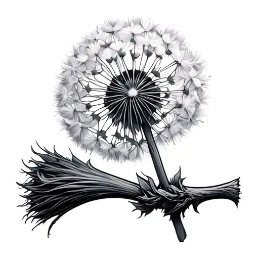 dragon dandelion seed broomstick tattoo design idea