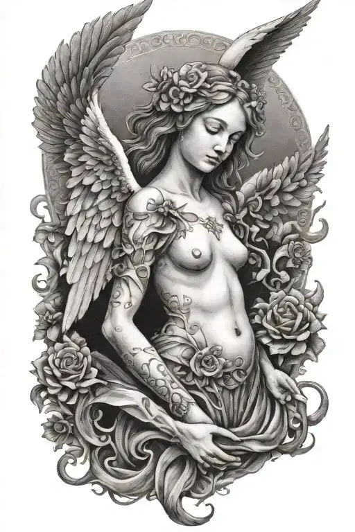 angel, in utero nirvana, pointillism tattoo design idea