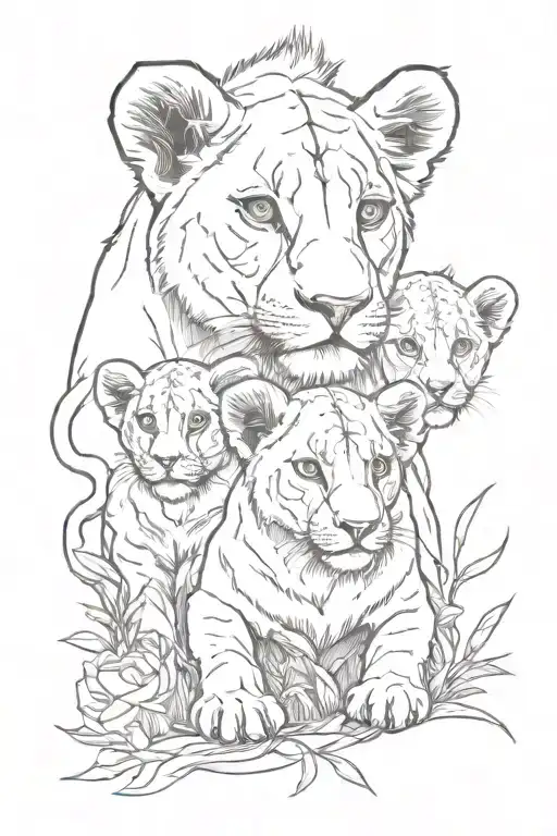lionesses one lion cub tattoo design idea