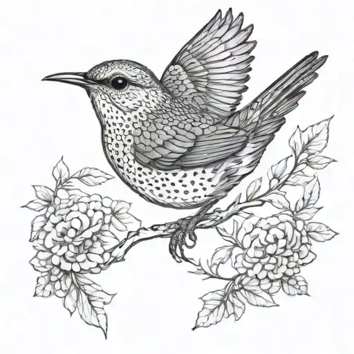 Wren Bird flying tattoo design idea