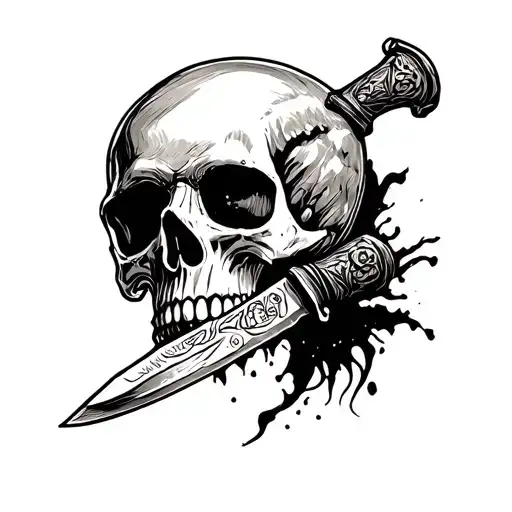 knife skull and side shadows tattoo design idea