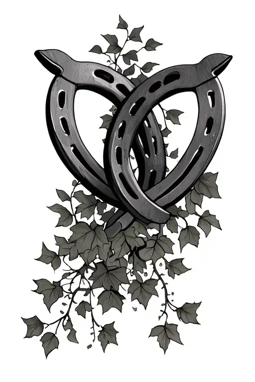 two horseshoes with Ivy vines growing together tattoo design idea