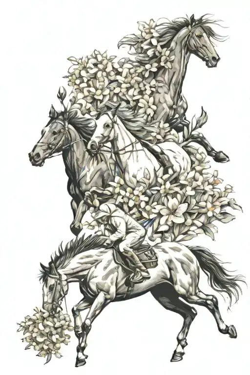 australian wildflowers and 3 horses running freely tattoo design idea