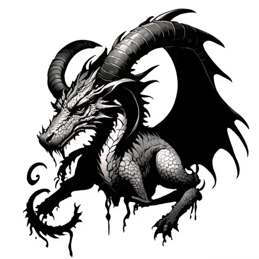 If Aries zodiac was a dragon tattoo with ram horns and flesh rotting in random places  tattoo design idea