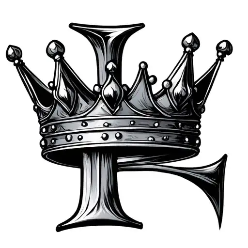 letter I with a crown hanging upside tattoo design idea