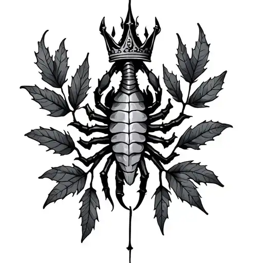 Scorpio zodiac sign, tree leaf, crown tattoo tattoo design idea