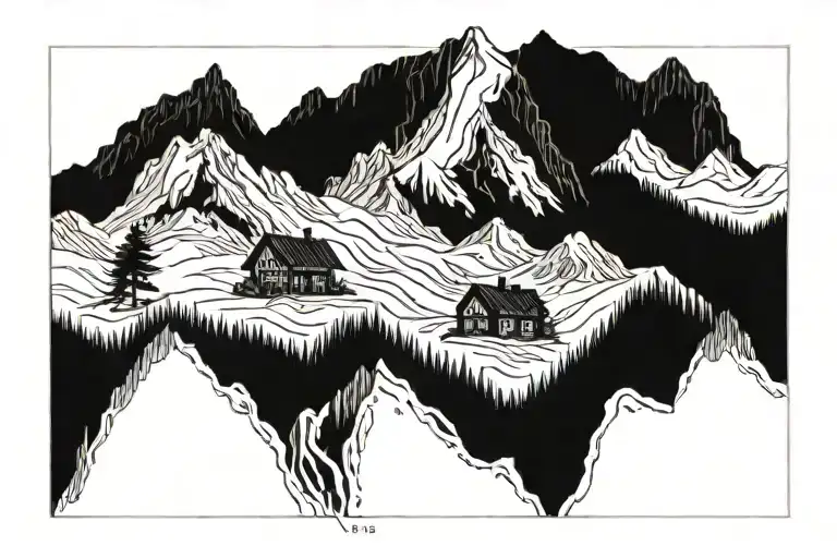 Switzerland mountains five family members tattoo design idea