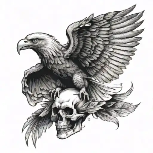 Eagle wings drawn with skull in realistic with EST 2002 below tattoo design idea