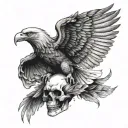 Eagle wings drawn with skull in realistic with EST 2002 below tattoo design idea