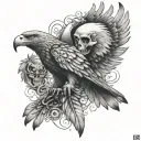 Eagle wings drawn with skull in realistic with EST 2002 below tattoo design idea