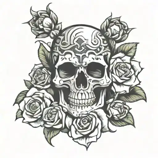 skull rose mayans 1% ares tattoo design idea