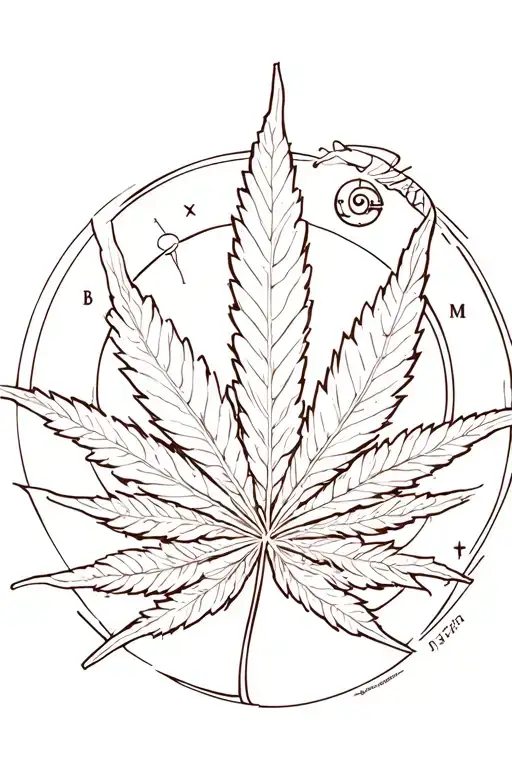 astrology signs, virgo, pisces combined, Marijuana Leaf in the background tattoo design idea