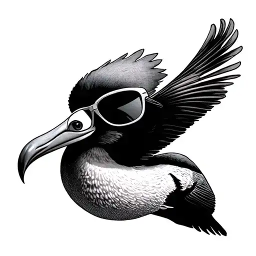 Albatross with sunglasses and sun tattoo design idea