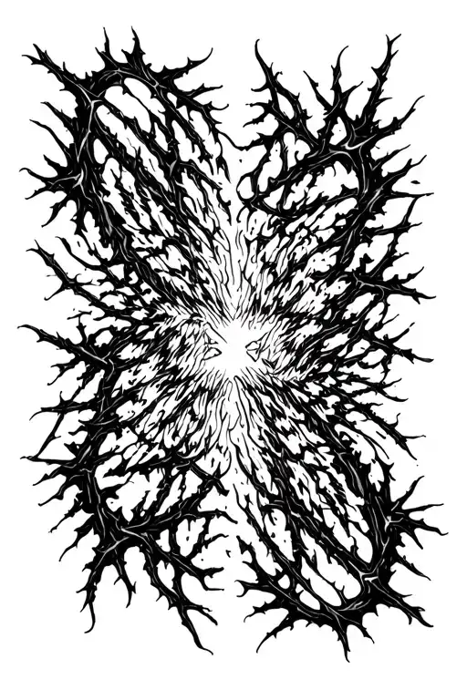 Raw Blackwork Chaotic Bold Strokes Flow Brutalist Dark Abstract Lettering Thorns Expressive Anatomical Horror tattoo design idea